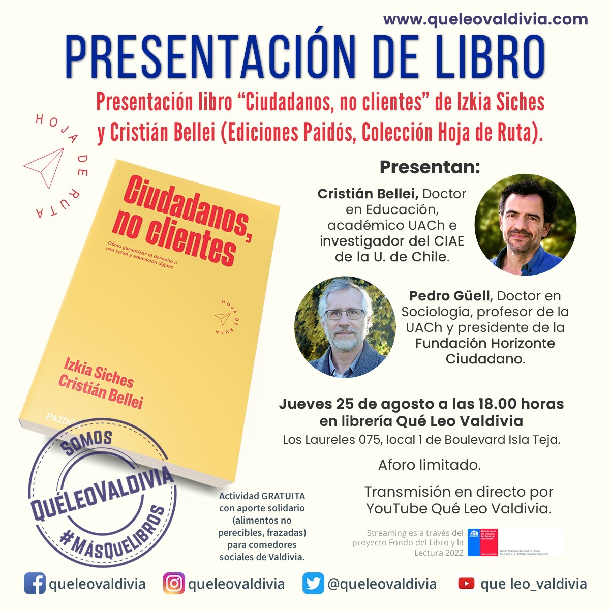 Presentación libro "Ciudadanos, no clientes" de Izkia Siches y Cristián Bellei (Ediciones Paidós)