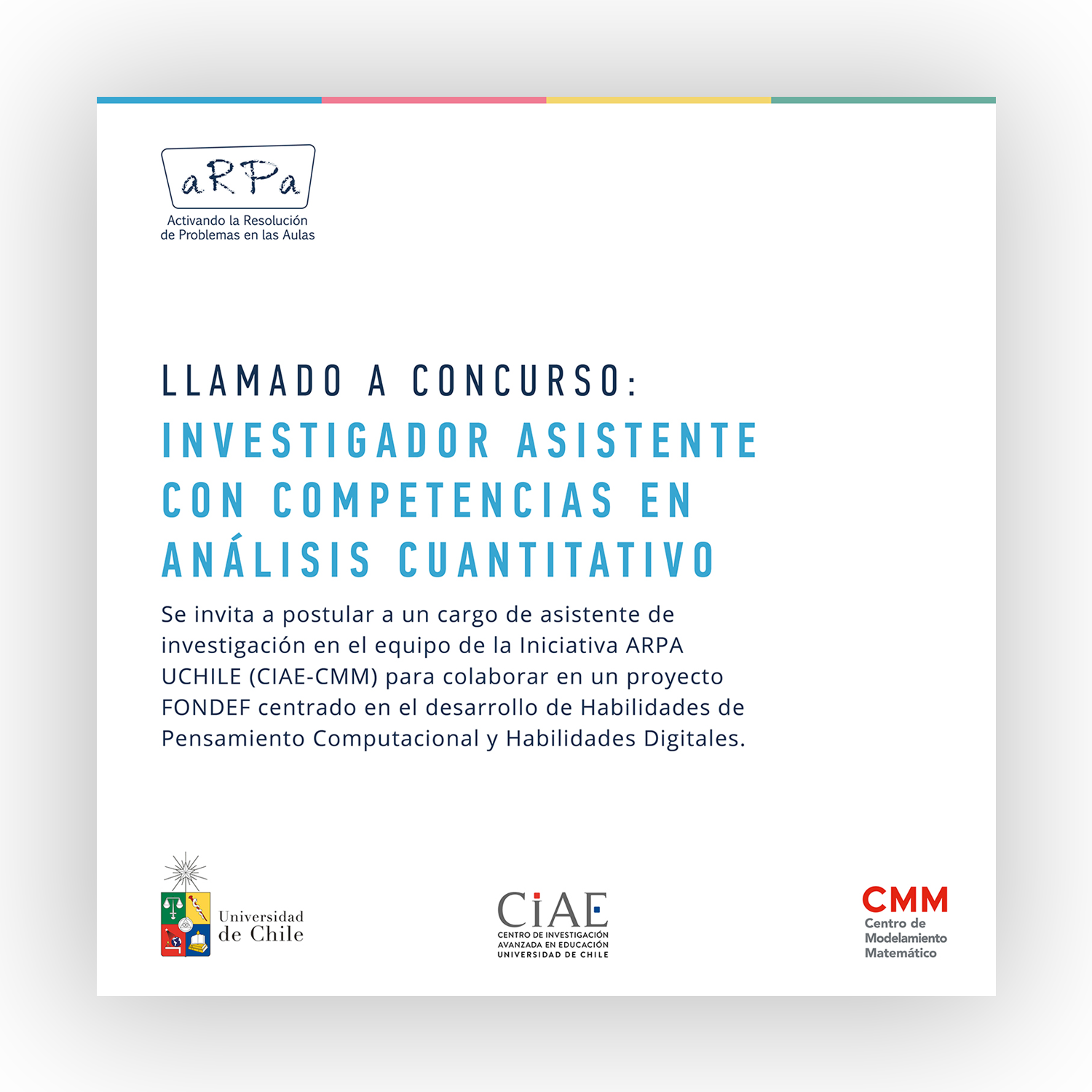 Imagen para la noticia: Llamado a concurso: Investigador asistente con competencias en Análisis Cuantitativo