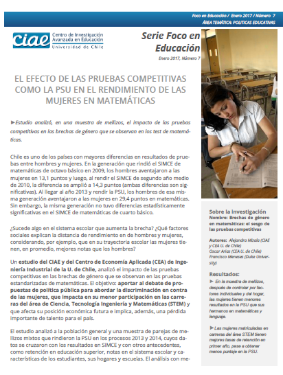 El efecto de las pruebas competitivas como la PSU en el rendimiento de las mujeres en matemáticas