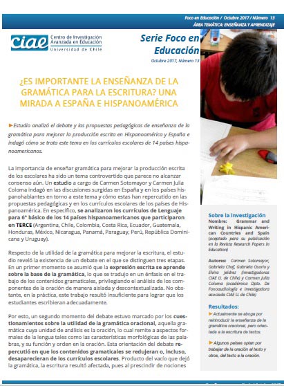 ¿Es importante la enseñanza de la gramática para la escritura? Una mirada a España e Hispanoamérica