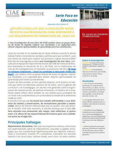 Estudio concluye que la educación media necesita una renovación mayor para responder a los requerimientos formativos del siglo xxi