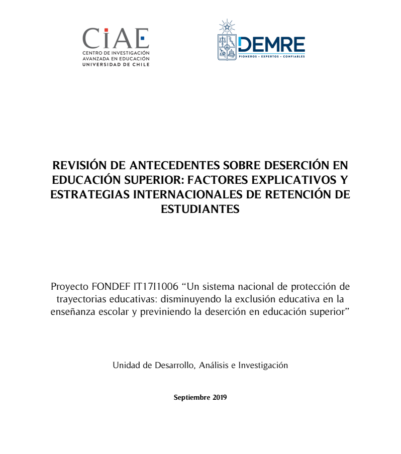 Revisión de antecedentes sobre deserción en educación superior: factores explicativos y estrategias internacionales de retención de estudiantes