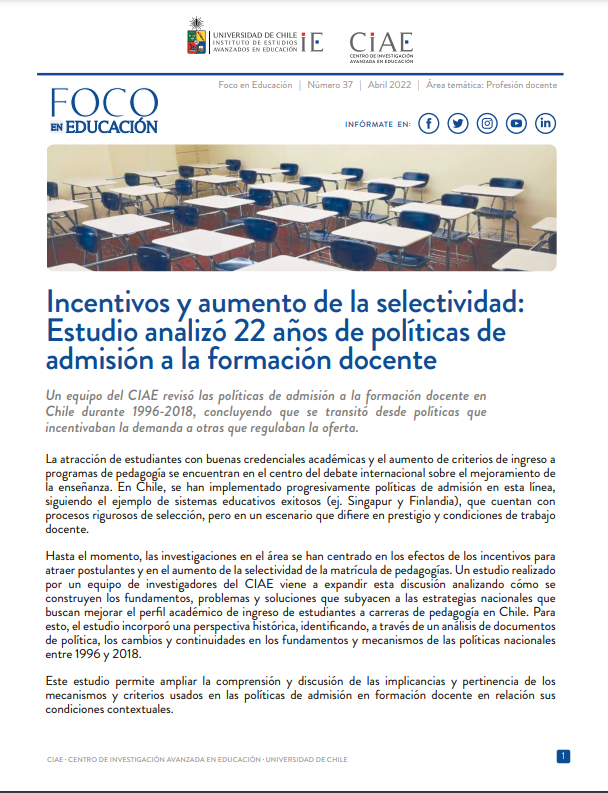 Foco en Educación 37: Incentivos y aumento de la selectividad: Estudio analizó 22 años de políticas de admisión a la formación docente