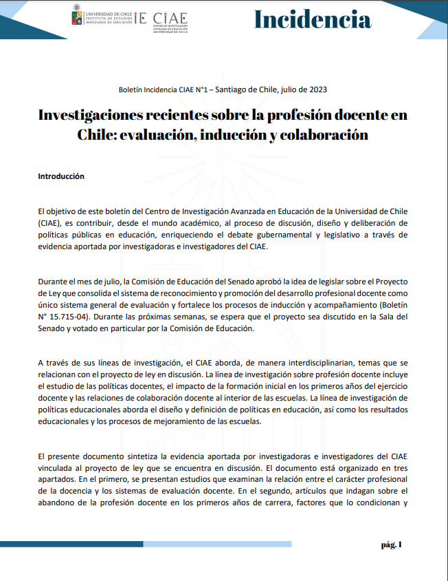 Investigaciones recientes sobre la profesión docente en Chile: evaluación, inducción y colaboración