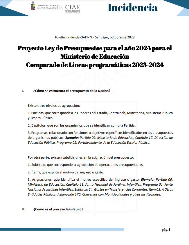 Boletín Incidencia: Proyecto Ley de Presupuestos para el año 2024 para el Ministerio de Educación