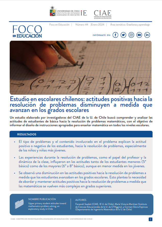 Estudio en escolares chilenos: actitudes positivas hacia la resolución de problemas disminuyen a medida que avanzan en los grados escolares