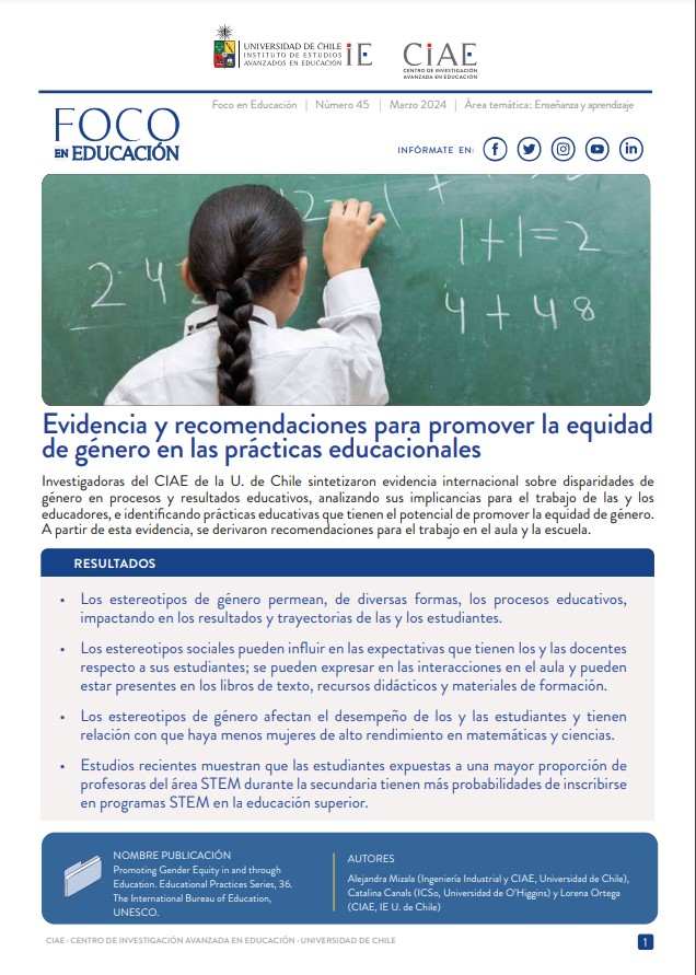 Evidencia y recomendaciones para promover la equidad de género en las prácticas educacionales