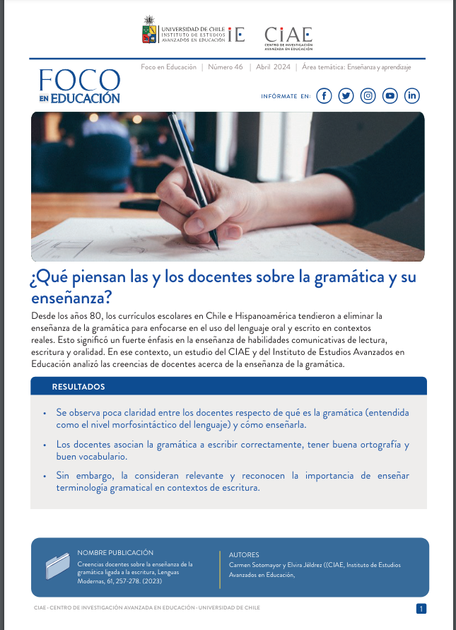 Nuevo Foco: ¿Qué piensan las y los docentes sobre la gramática y su enseñanza?