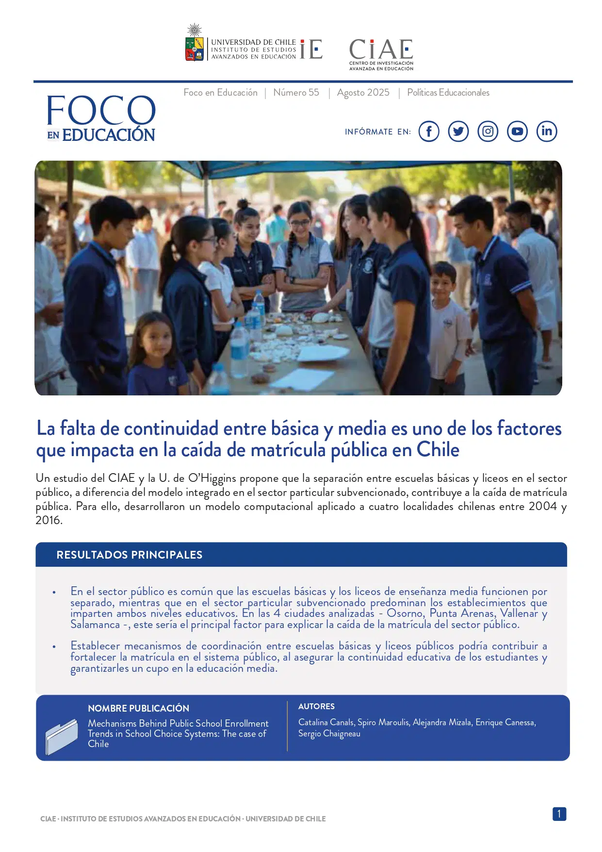 La falta de continuidad entre básica y media es uno de los factores que impacta en la caída de matrícula pública en Chile