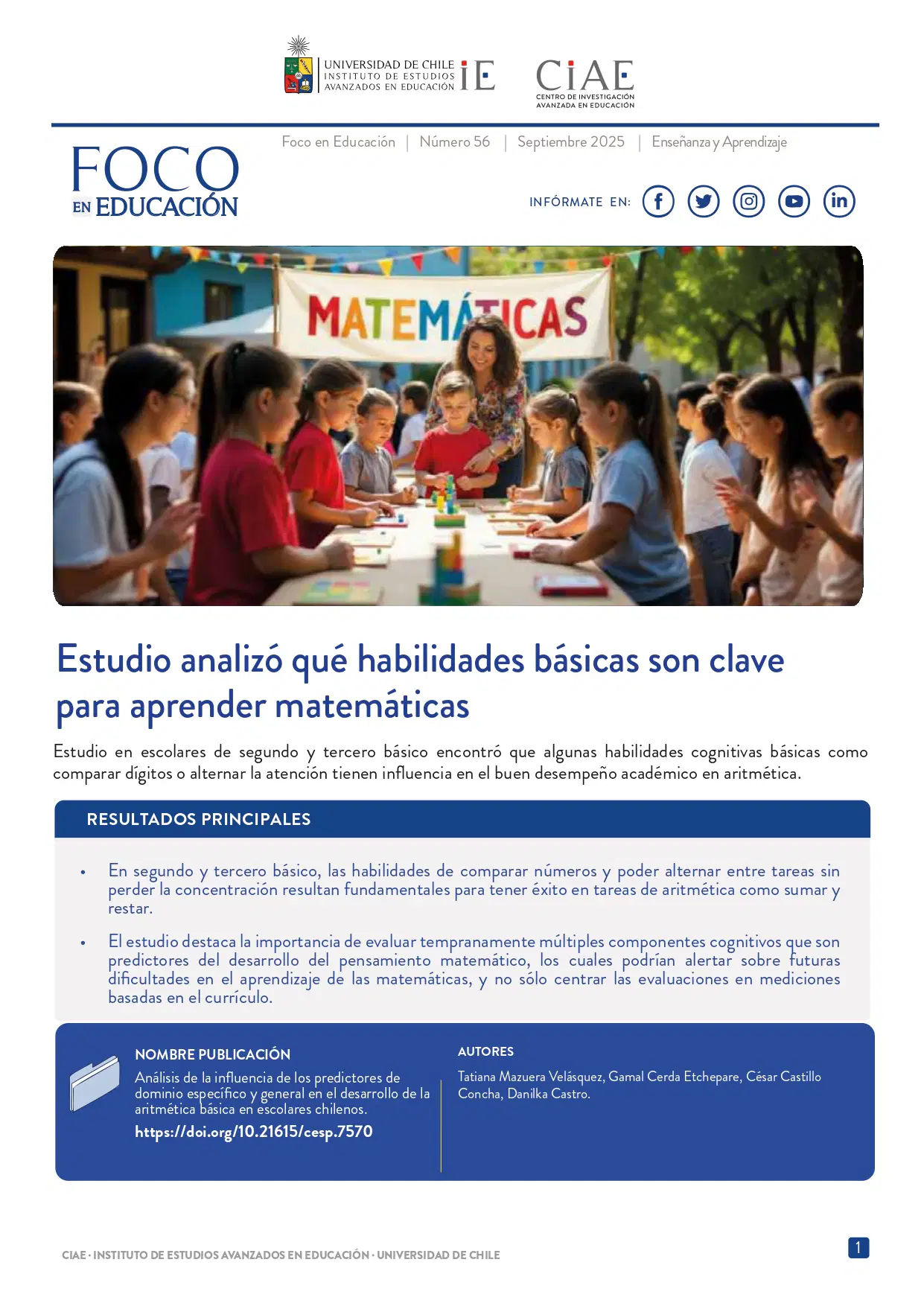 Estudio analizó qué habilidades básicas son clave para aprender matemáticas